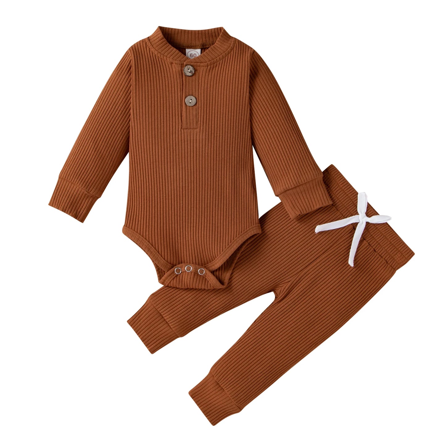 Infant Newborn Baby Girl Boy Spring Autumn Ribbed/Plaid Solid Clothes Sets Long Sleeve Bodysuits + Elastic Pants 2Pcs Outfits-Bella’s Baby Boutique