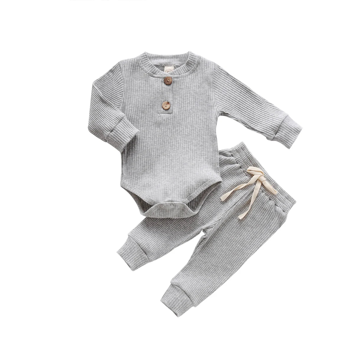 Infant Newborn Baby Girl Boy Spring Autumn Ribbed/Plaid Solid Clothes Sets Long Sleeve Bodysuits + Elastic Pants 2Pcs Outfits-Bella’s Baby Boutique
