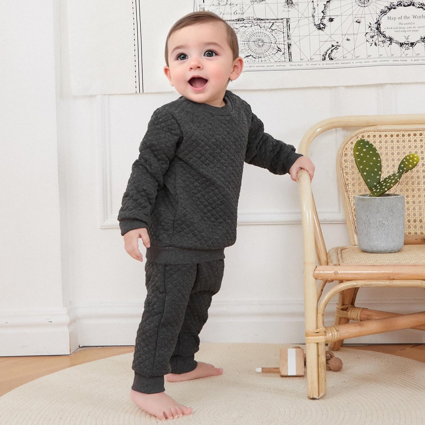 Newborn Baby Boy Girl Clothes Diamond Lattice Unisex Solid Outfit Long Sleeve Warm Pullover Pant Set-Bella’s Baby Boutique