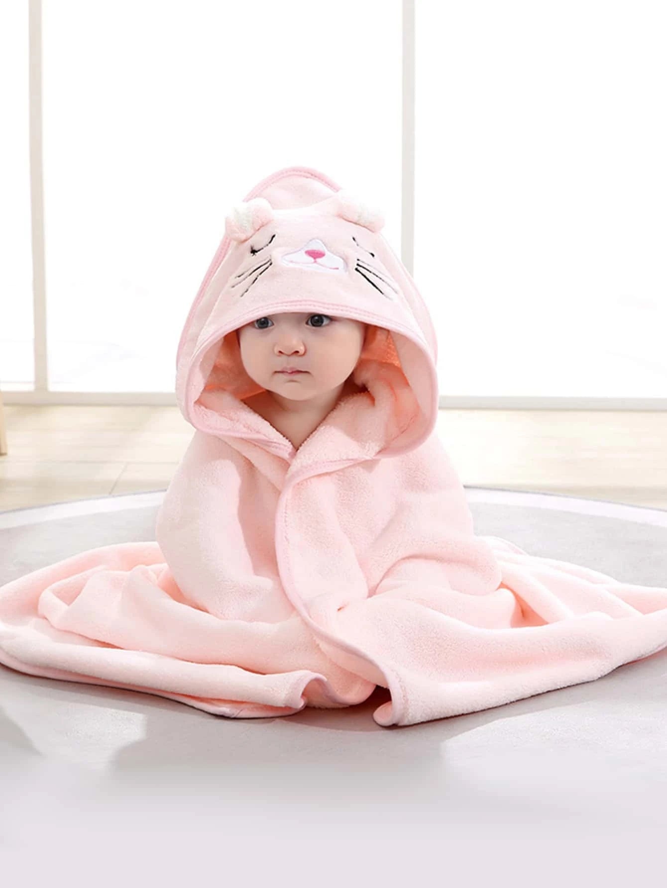 1PC Cartoon Coral Fleece Hooded Baby Towel - Soft Bath Towel, Infant Towels Blanket, Newborn Baby Bathrobe with Hood for Babie, Toddler, Infant - Ultra Absorbent, Natural Baby Stuff Baby Bath Shower Gifts for Boy and Girl-Bella’s Baby Boutique