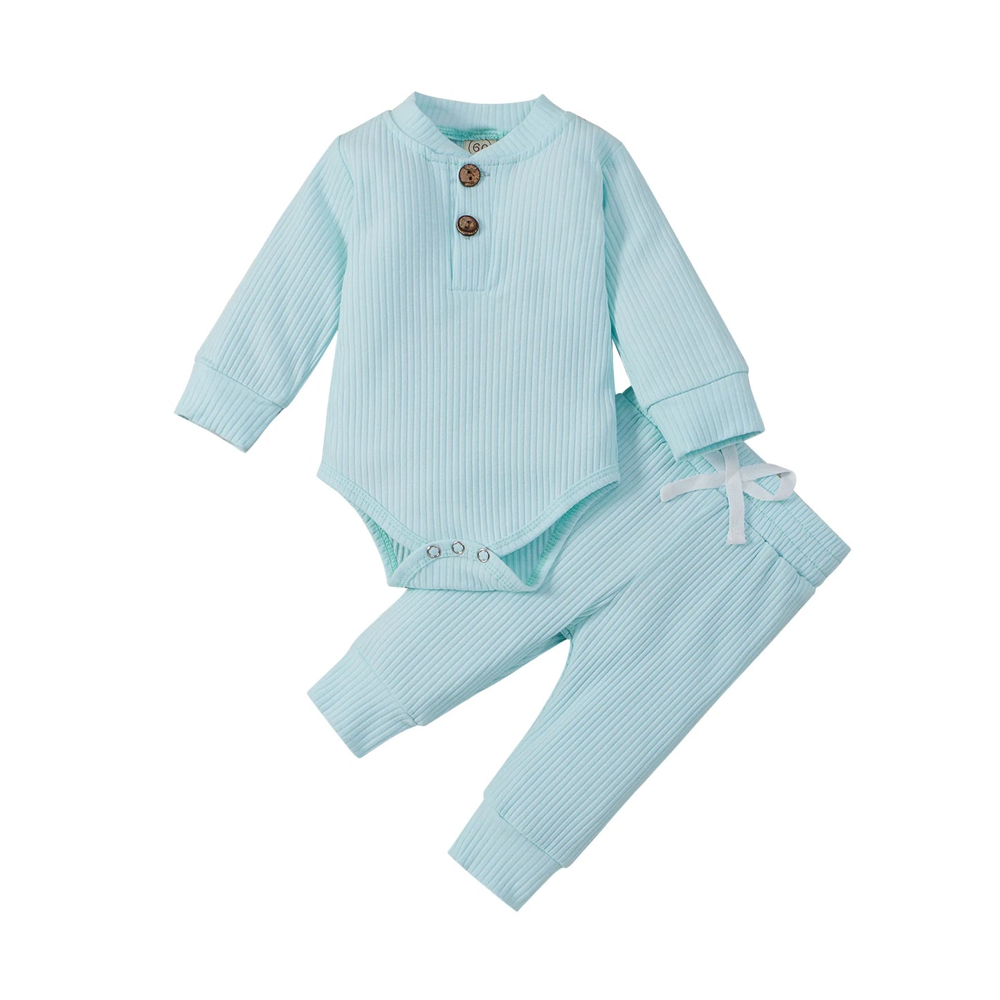 Infant Newborn Baby Girl Boy Spring Autumn Ribbed/Plaid Solid Clothes Sets Long Sleeve Bodysuits + Elastic Pants 2Pcs Outfits-Bella’s Baby Boutique
