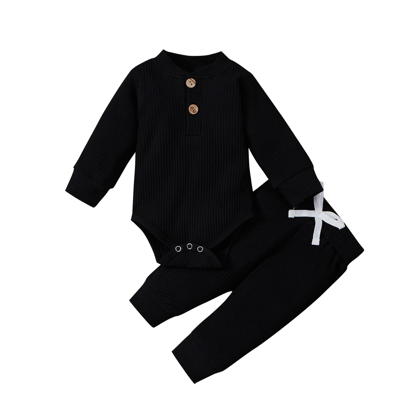 Infant Newborn Baby Girl Boy Spring Autumn Ribbed/Plaid Solid Clothes Sets Long Sleeve Bodysuits + Elastic Pants 2Pcs Outfits-Bella’s Baby Boutique