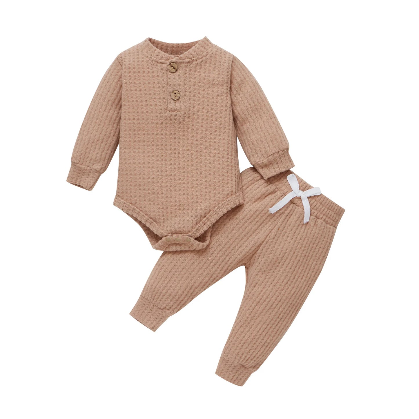 Infant Newborn Baby Girl Boy Spring Autumn Ribbed/Plaid Solid Clothes Sets Long Sleeve Bodysuits + Elastic Pants 2Pcs Outfits-Bella’s Baby Boutique