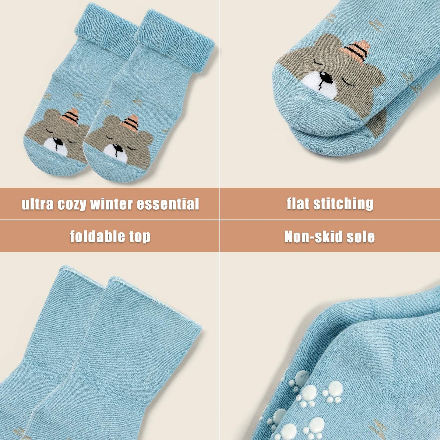 Baby Non Slip Socks Baby Boys Winter Warm Socks with Grips for Baby Girls Thick Terry Socks-Bella’s Baby Boutique