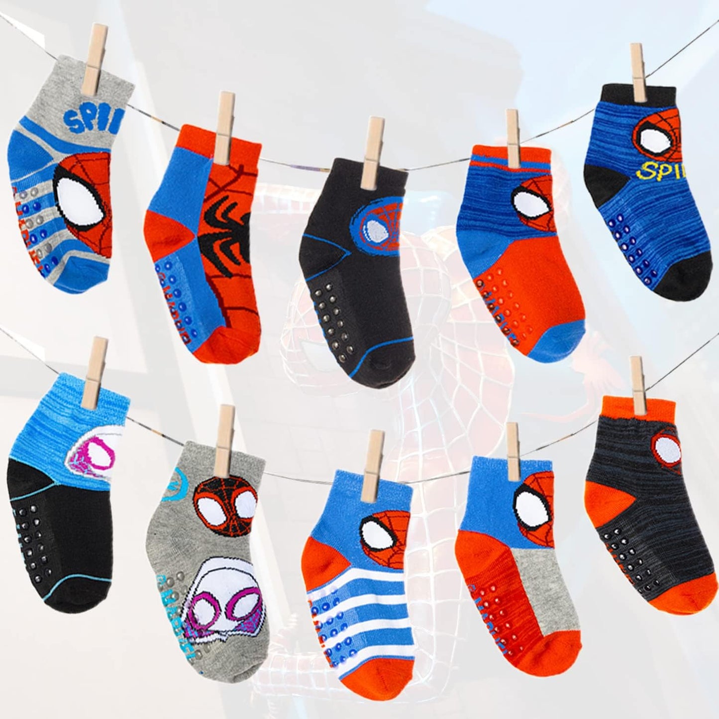 Spiderman Grip Socks, Socks for Toddler Boys, 10 Pack, Spider Man Toddler Gripper Socks, Amazing Spiderman Variety Pack-Bella’s Baby Boutique