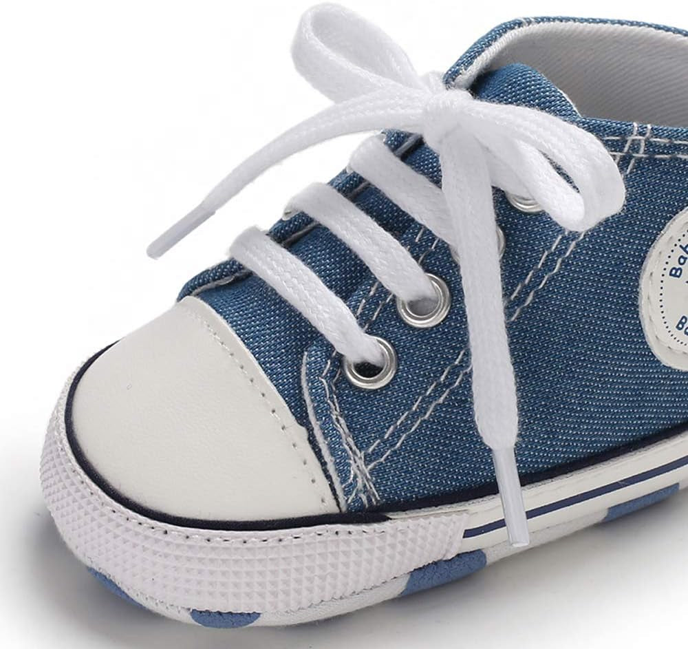 Unisex Baby Boys Girls High Top Sneaker Soft Anti-Slip Sole Newborn Infant First Walkers Canvas Denim Shoes-Bella’s Baby Boutique