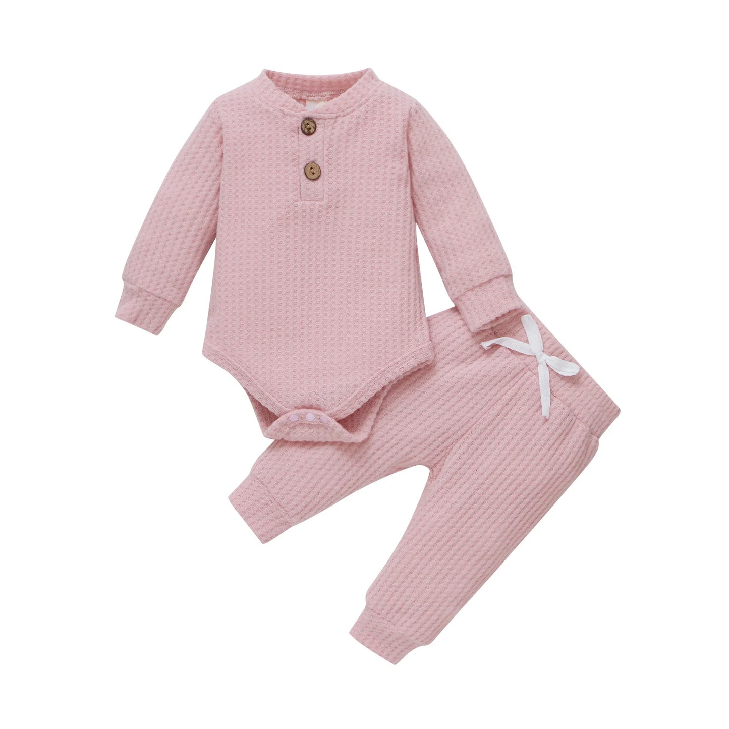 Infant Newborn Baby Girl Boy Spring Autumn Ribbed/Plaid Solid Clothes Sets Long Sleeve Bodysuits + Elastic Pants 2Pcs Outfits-Bella’s Baby Boutique