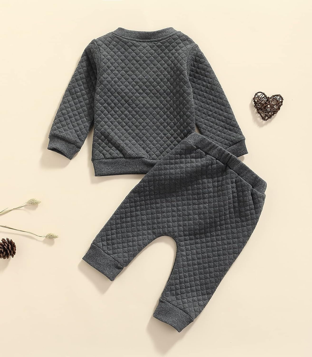 Newborn Baby Boy Girl Clothes Diamond Lattice Unisex Solid Outfit Long Sleeve Warm Pullover Pant Set-Bella’s Baby Boutique