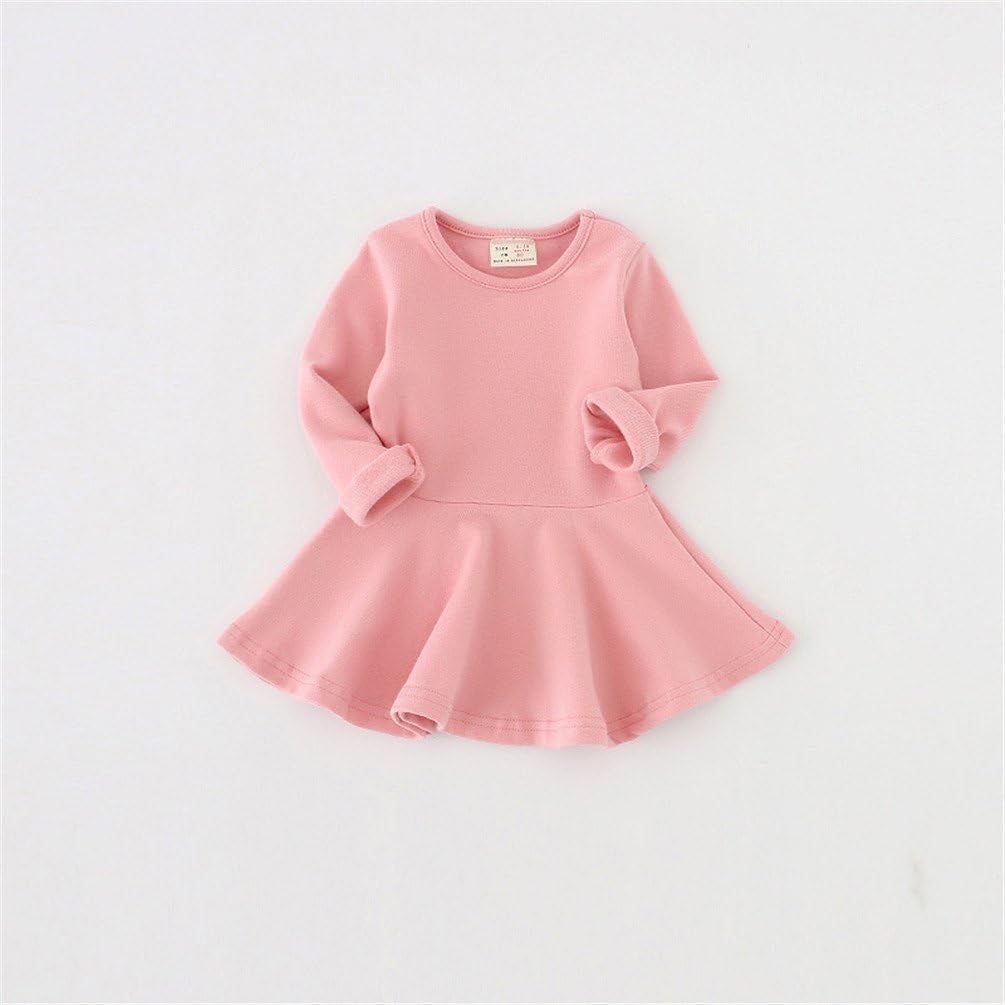 Toddler Baby Girls Long Sleeve Cotton Dress Solid Ruffle Tops-Bella’s Baby Boutique