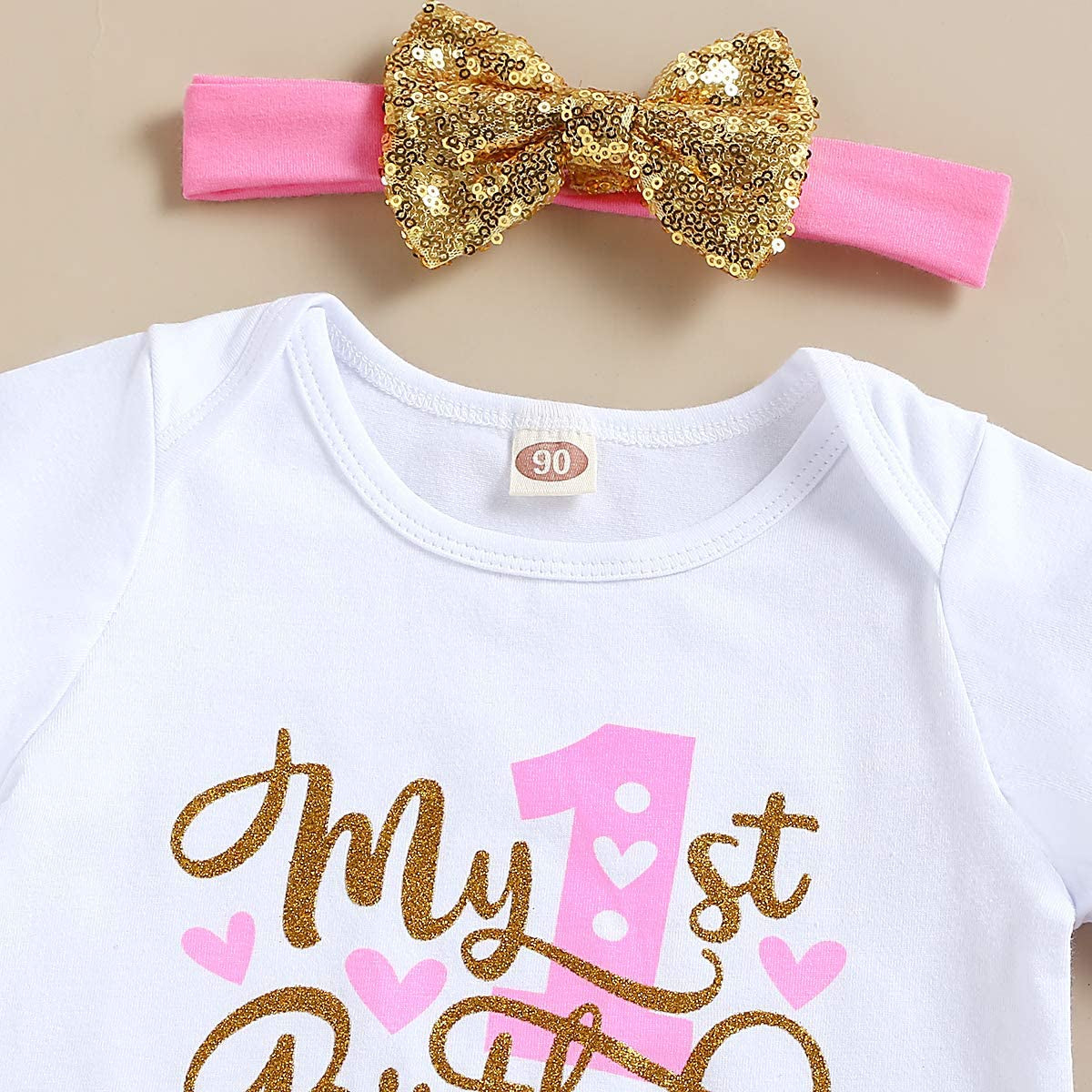 Baby Girl Birthday Cake Smash Outfit Toddler Girl My 1St Birthday Romper Tutu Skirt with Headband Clothes Set-Bella’s Baby Boutique