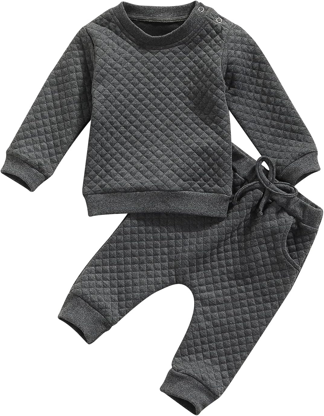 Newborn Baby Boy Girl Clothes Diamond Lattice Unisex Solid Outfit Long Sleeve Warm Pullover Pant Set-Bella’s Baby Boutique