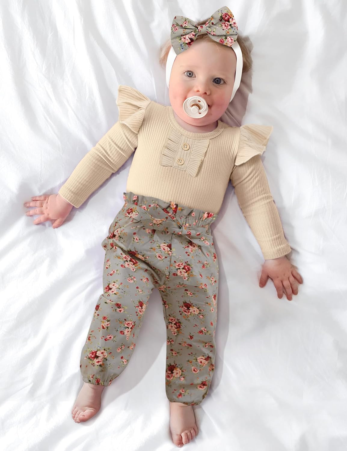 Baby Girls Clothes Cute Baby Clothes Girls Romper + Pant 3Pcs Winter Outfit Newborn Light Brown…-Bella’s Baby Boutique