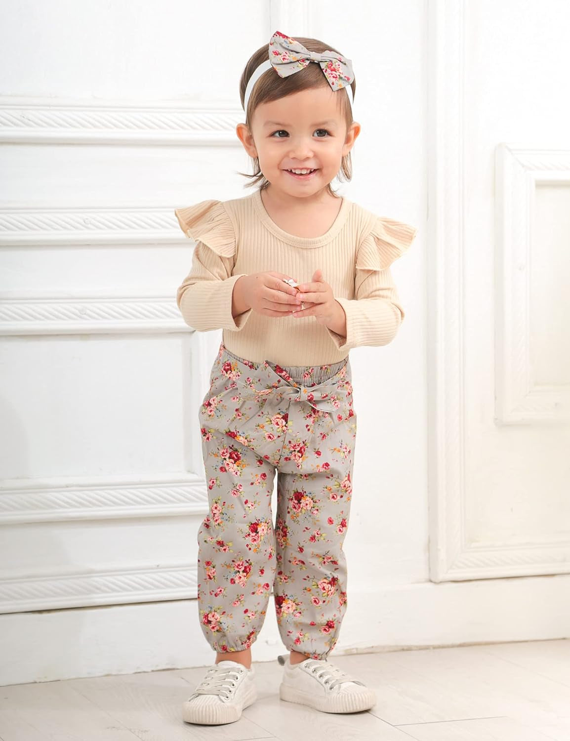 Baby Girls Clothes Cute Baby Clothes Girls Romper + Pant 3Pcs Winter Outfit Newborn Light Brown-Bella’s Baby Boutique
