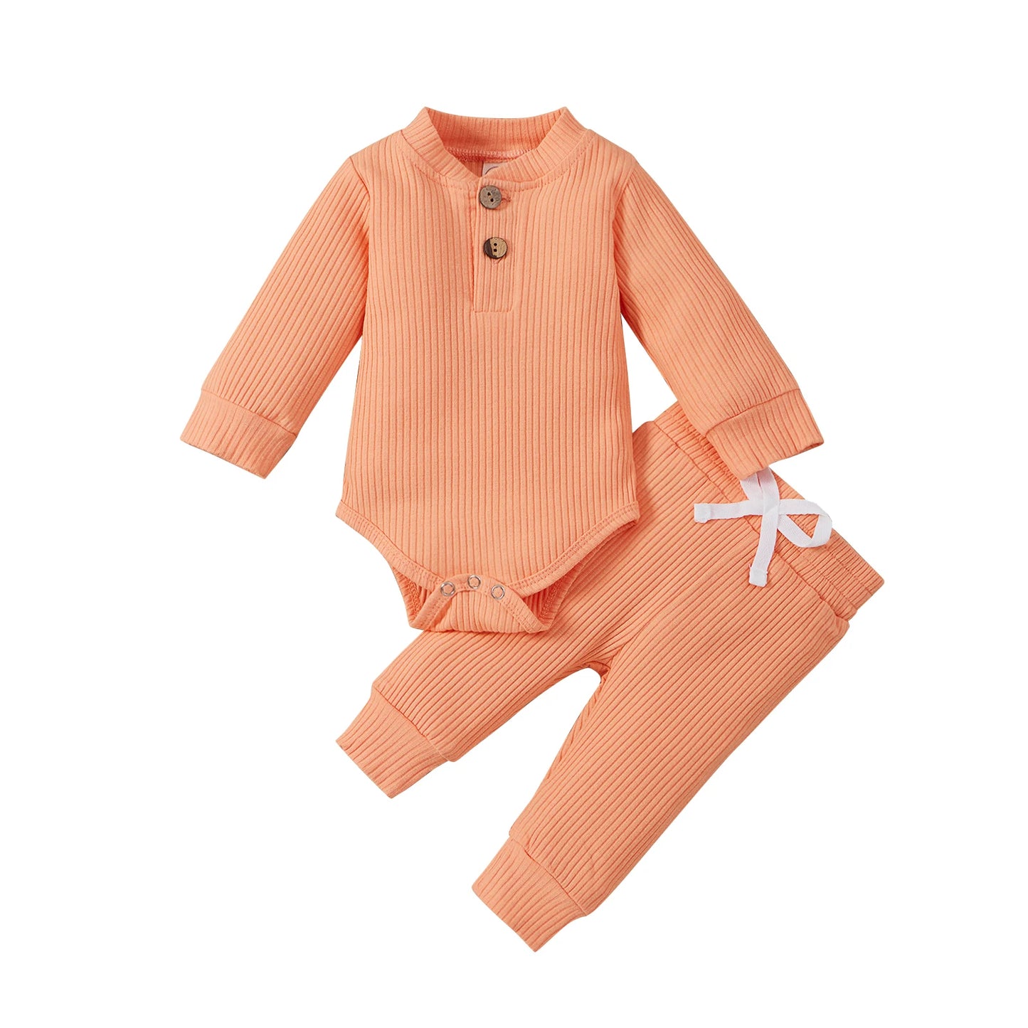 Infant Newborn Baby Girl Boy Spring Autumn Ribbed/Plaid Solid Clothes Sets Long Sleeve Bodysuits + Elastic Pants 2Pcs Outfits-Bella’s Baby Boutique