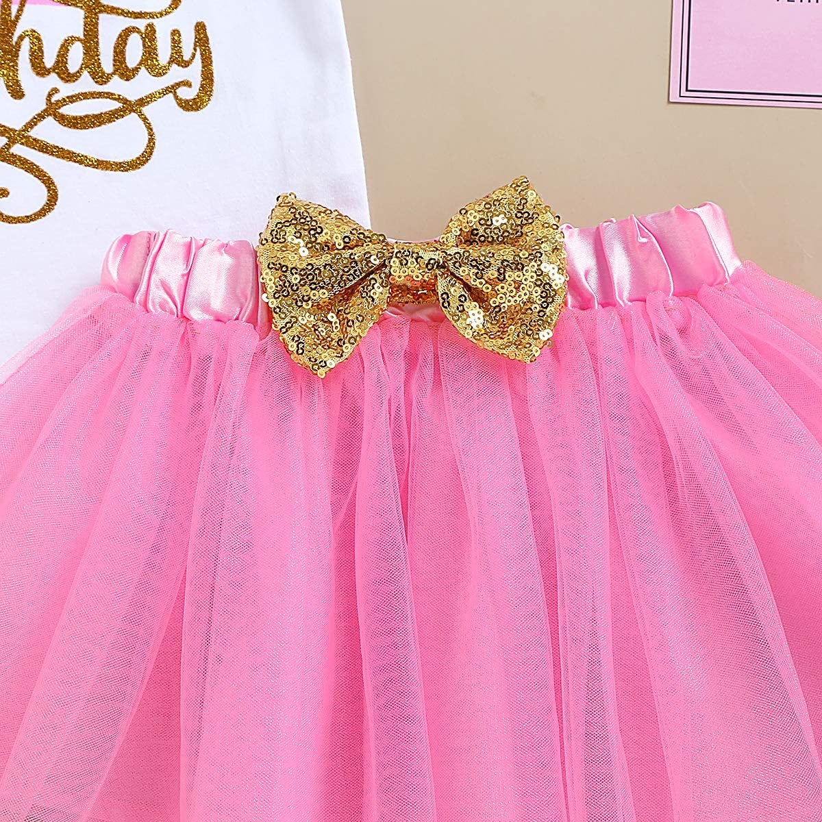 Baby Girl Birthday Cake Smash Outfit Toddler Girl My 1St Birthday Romper Tutu Skirt with Headband Clothes Set-Bella’s Baby Boutique