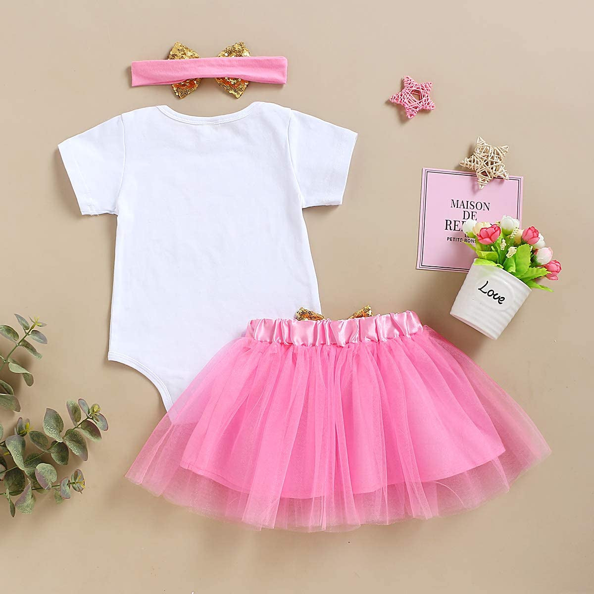 Baby Girl Birthday Cake Smash Outfit Toddler Girl My 1St Birthday Romper Tutu Skirt with Headband Clothes Set-Bella’s Baby Boutique