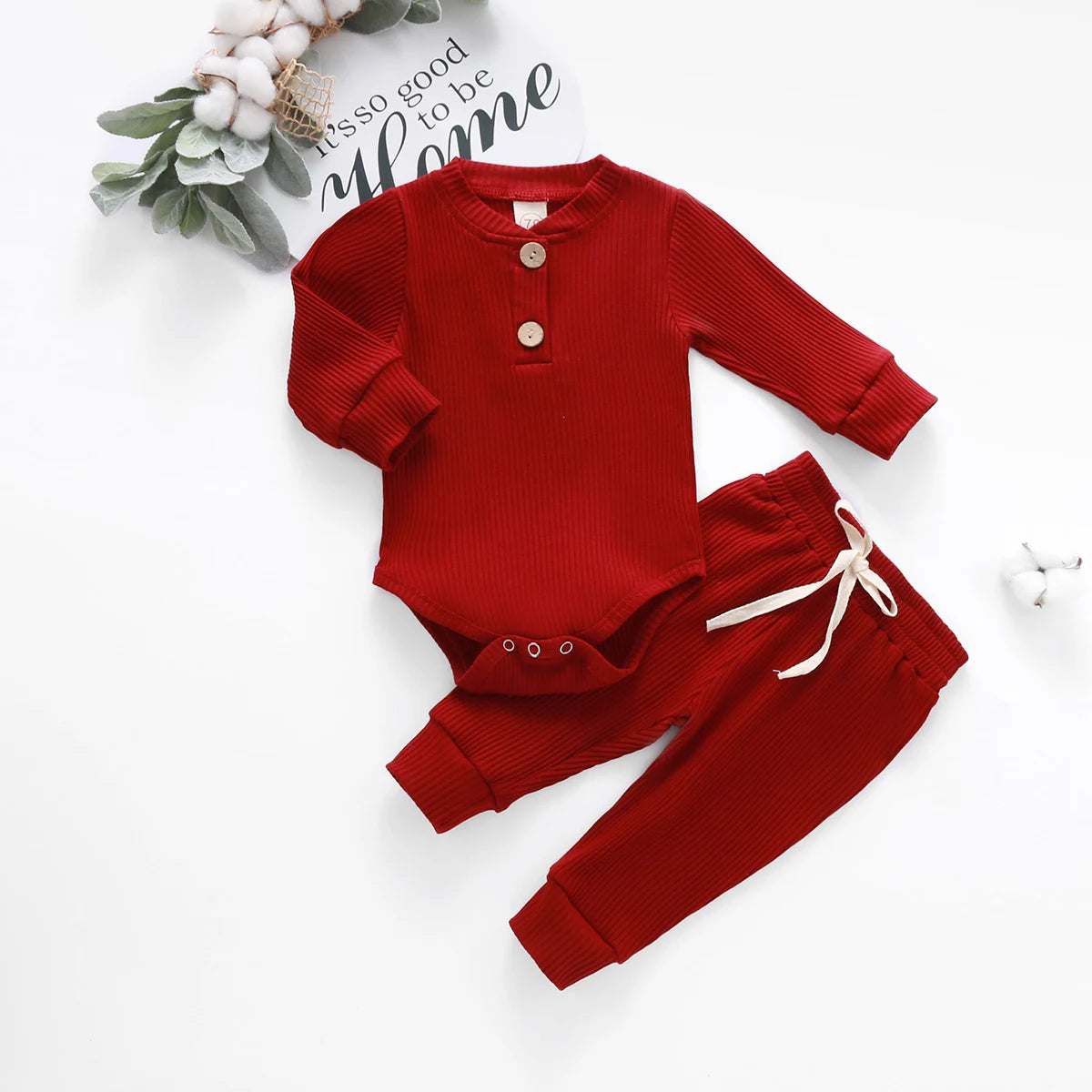 Infant Newborn Baby Girl Boy Spring Autumn Ribbed/Plaid Solid Clothes Sets Long Sleeve Bodysuits + Elastic Pants 2Pcs Outfits-Bella’s Baby Boutique