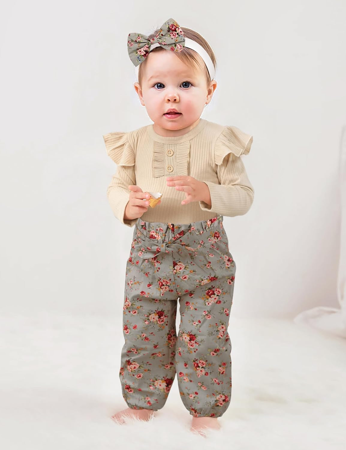 Baby Girls Clothes Cute Baby Clothes Girls Romper + Pant 3Pcs Winter Outfit Newborn Light Brown…-Bella’s Baby Boutique