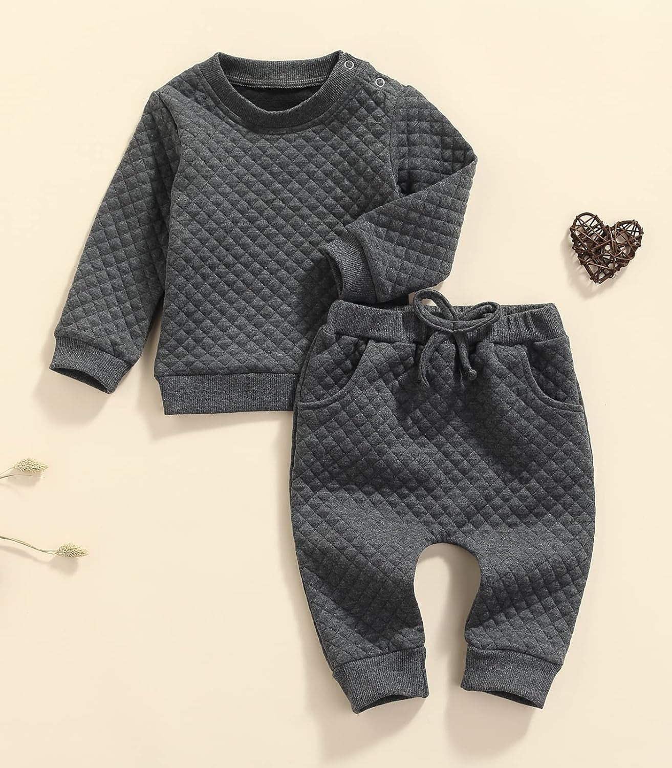 Newborn Baby Boy Girl Clothes Diamond Lattice Unisex Solid Outfit Long Sleeve Warm Pullover Pant Set-Bella’s Baby Boutique