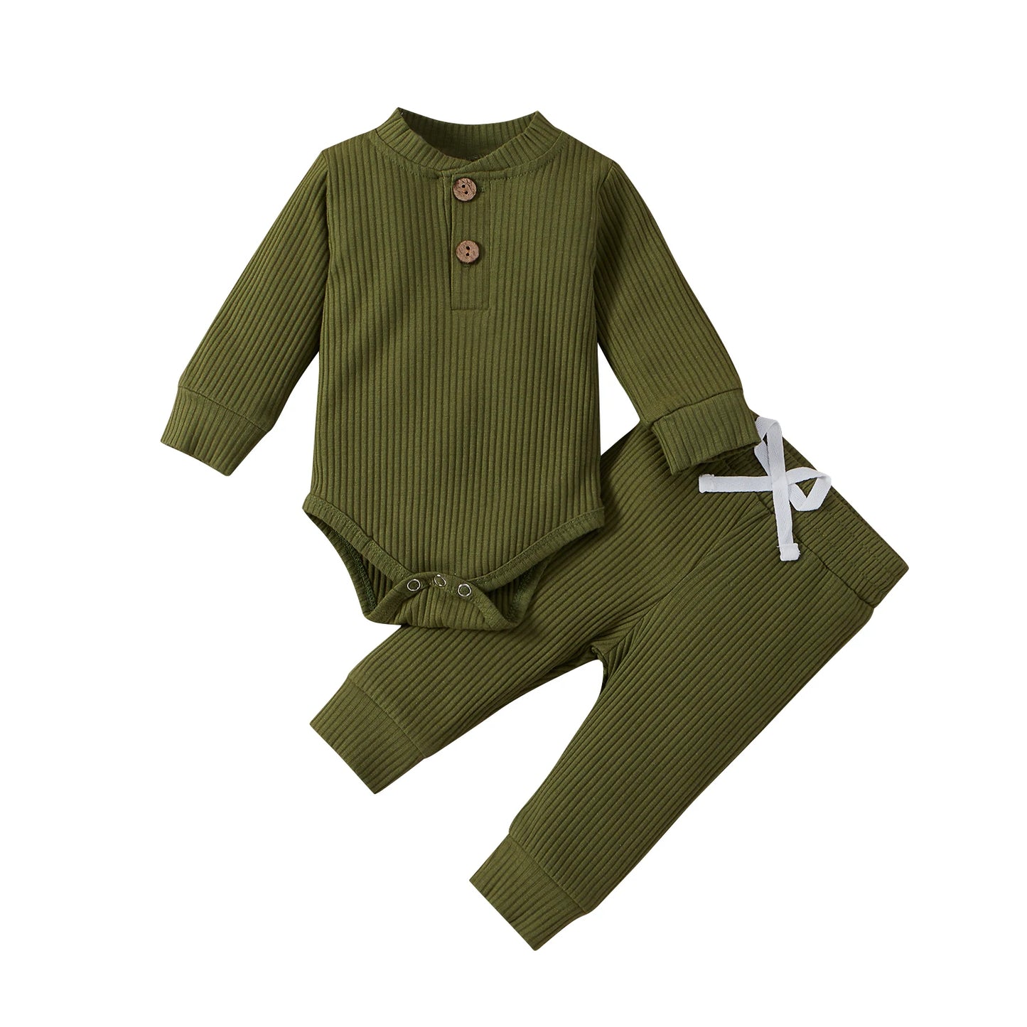 Infant Newborn Baby Girl Boy Spring Autumn Ribbed/Plaid Solid Clothes Sets Long Sleeve Bodysuits + Elastic Pants 2Pcs Outfits-Bella’s Baby Boutique