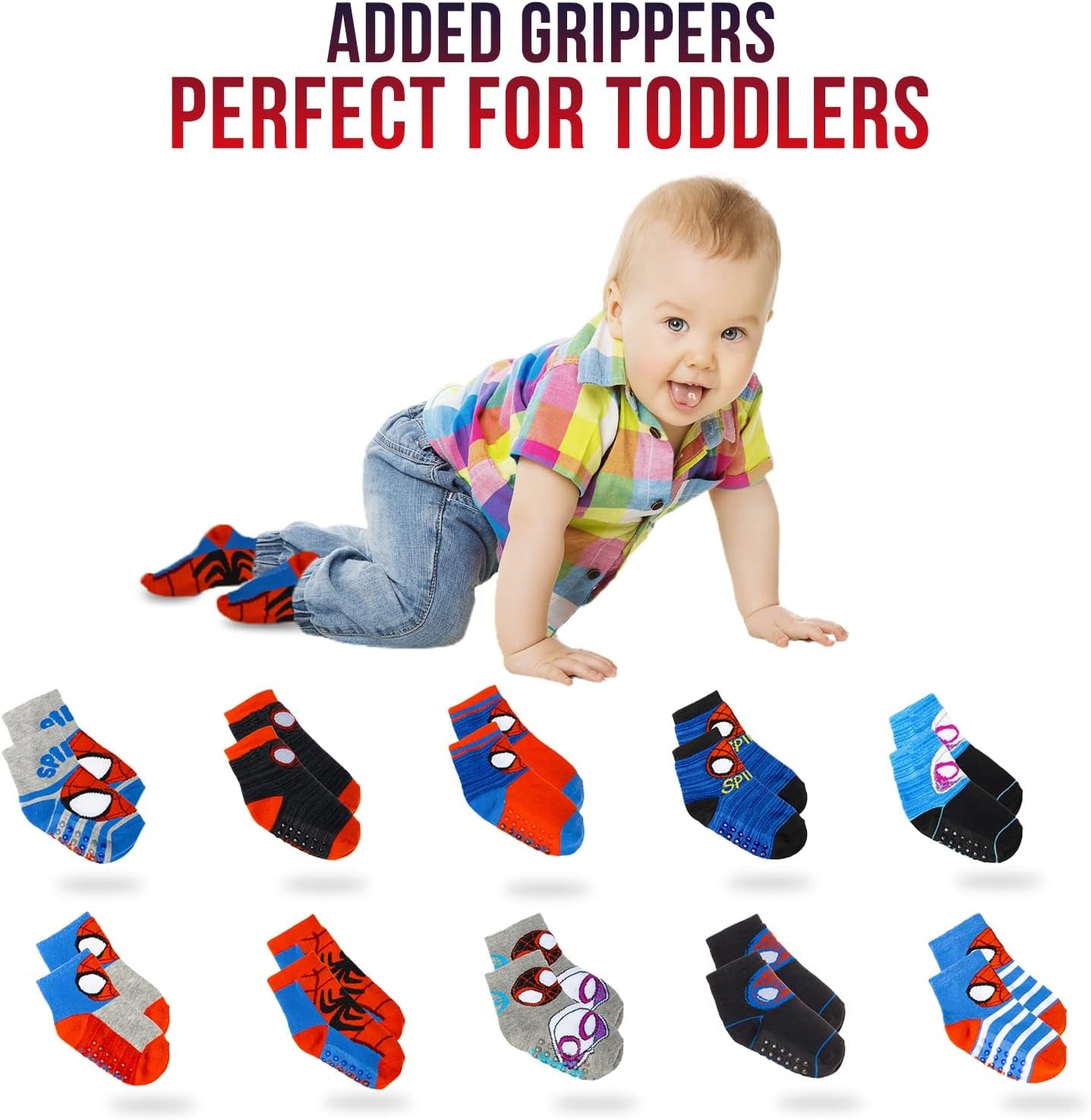 Spiderman Grip Socks, Socks for Toddler Boys, 10 Pack, Spider Man Toddler Gripper Socks, Amazing Spiderman Variety Pack-Bella’s Baby Boutique