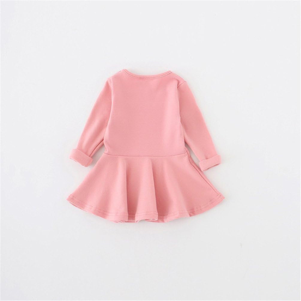 Toddler Baby Girls Long Sleeve Cotton Dress Solid Ruffle Tops-Bella’s Baby Boutique