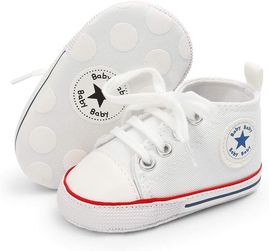 Unisex Baby Boy Girl Canvas Sneaker Soft Sole Ankle Infant First Walkers Crib Shoe-Bella’s Baby Boutique