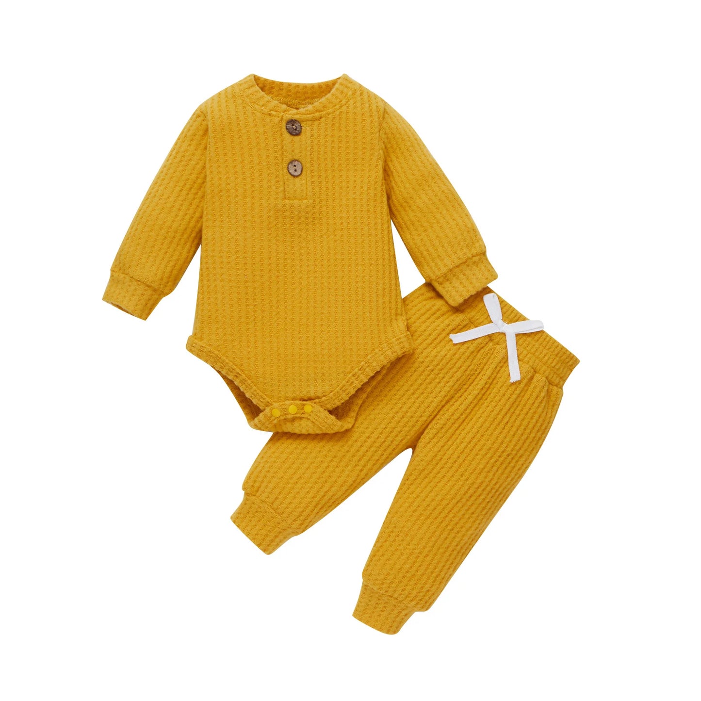 Infant Newborn Baby Girl Boy Spring Autumn Ribbed/Plaid Solid Clothes Sets Long Sleeve Bodysuits + Elastic Pants 2Pcs Outfits-Bella’s Baby Boutique