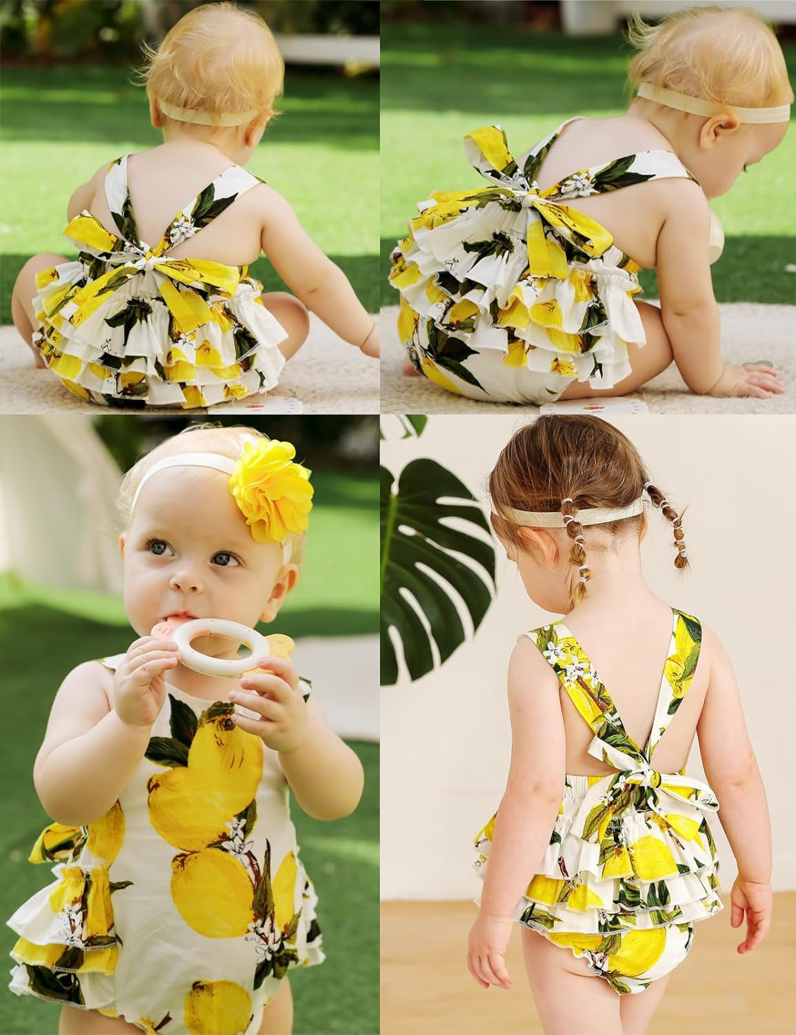 Baby Girl'S Floral Print Ruffles Romper Summer Clothes with Headband-Bella’s Baby Boutique