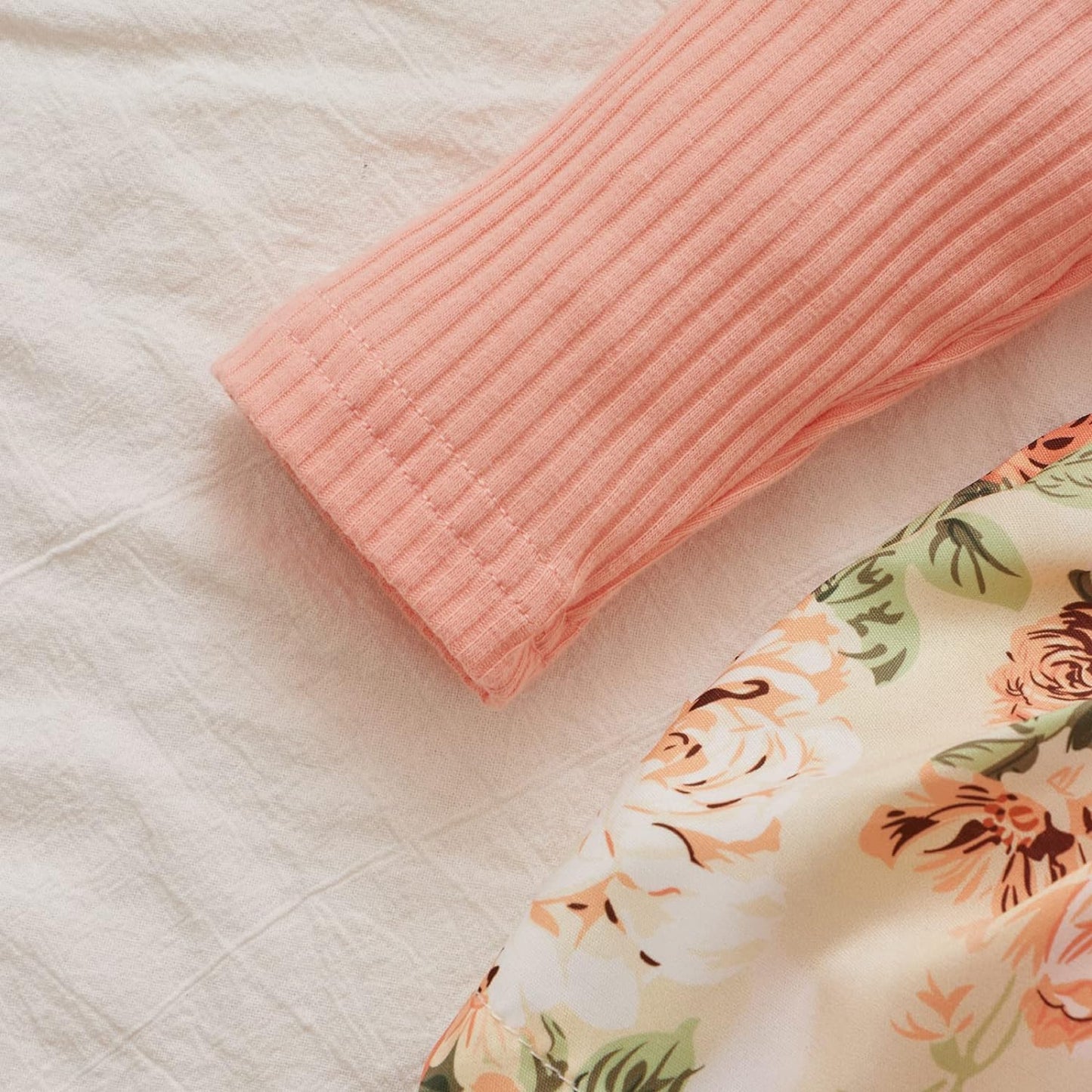 Newborn Infant Baby Girl Ruffle Long Sleeve Ribbed T-Shirt Top Floral Suspender Shorts Headband Winter Clothes-Bella’s Baby Boutique