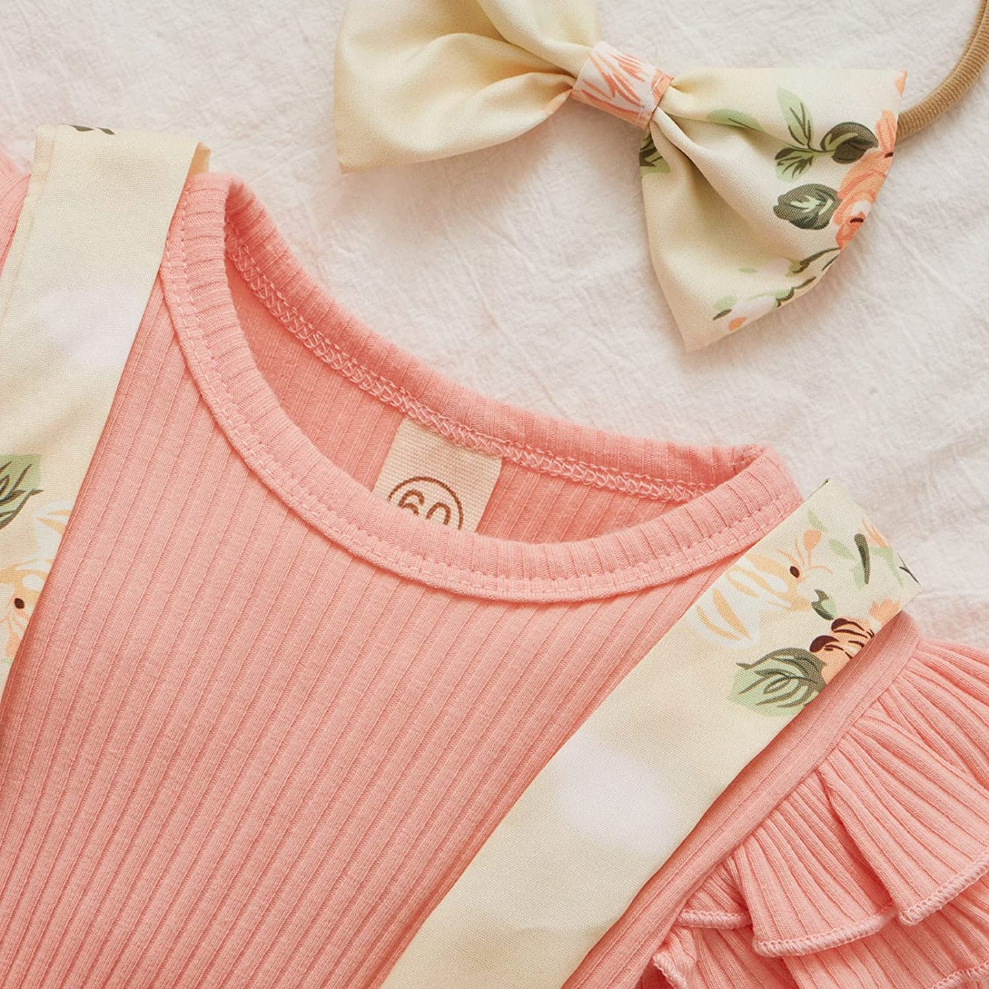 Newborn Infant Baby Girl Ruffle Long Sleeve Ribbed T-Shirt Top Floral Suspender Shorts Headband Winter Clothes-Bella’s Baby Boutique