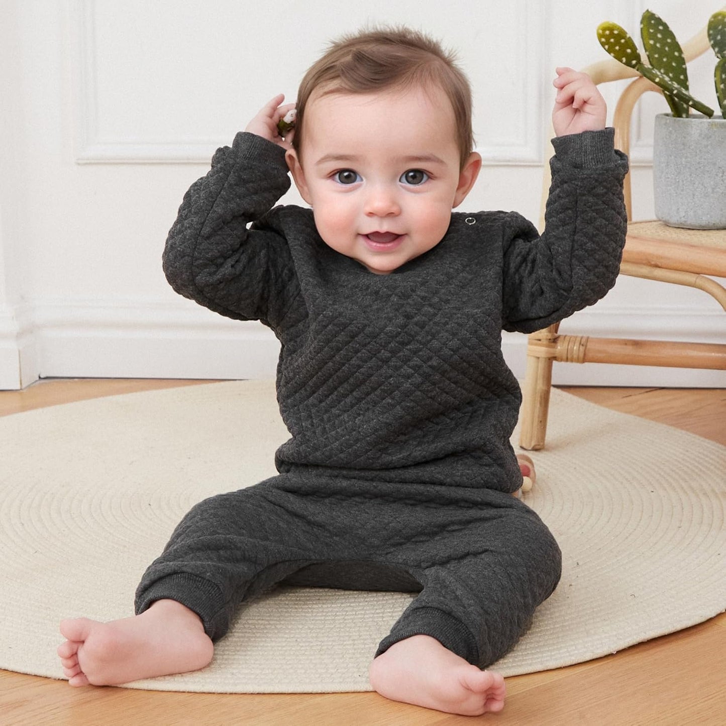 Newborn Baby Boy Girl Clothes Diamond Lattice Unisex Solid Outfit Long Sleeve Warm Pullover Pant Set-Bella’s Baby Boutique
