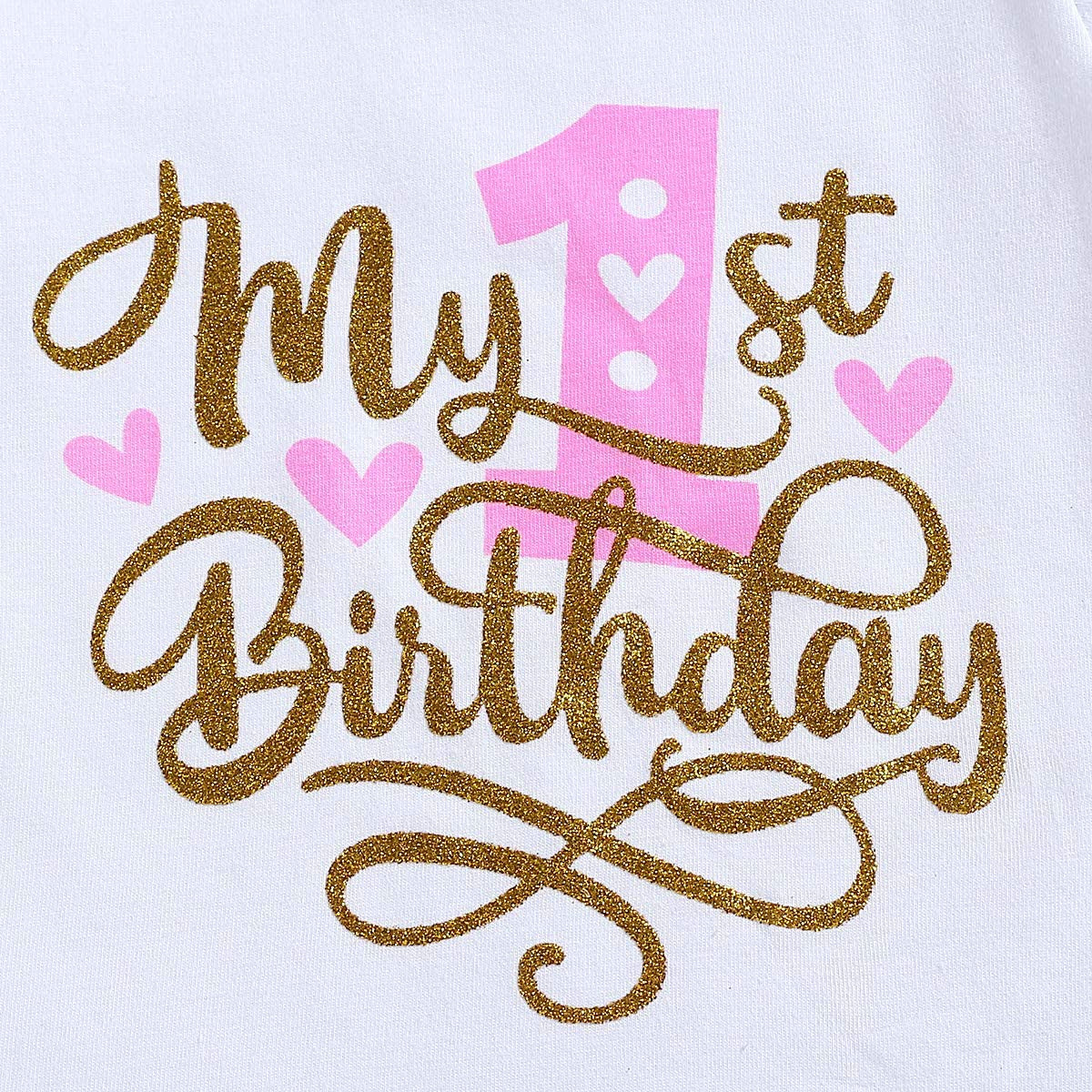 Baby Girl Birthday Cake Smash Outfit Toddler Girl My 1St Birthday Romper Tutu Skirt with Headband Clothes Set-Bella’s Baby Boutique