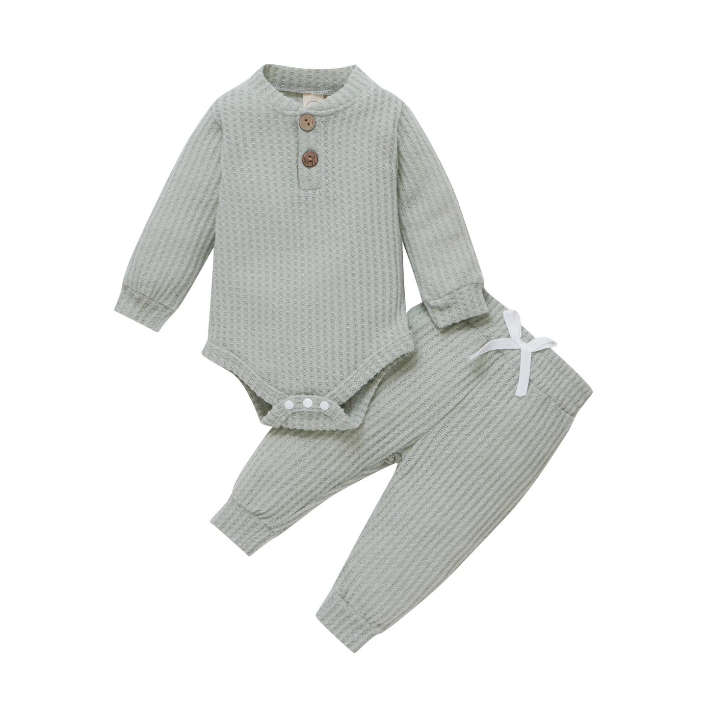 Infant Newborn Baby Girl Boy Spring Autumn Ribbed/Plaid Solid Clothes Sets Long Sleeve Bodysuits + Elastic Pants 2Pcs Outfits-Bella’s Baby Boutique