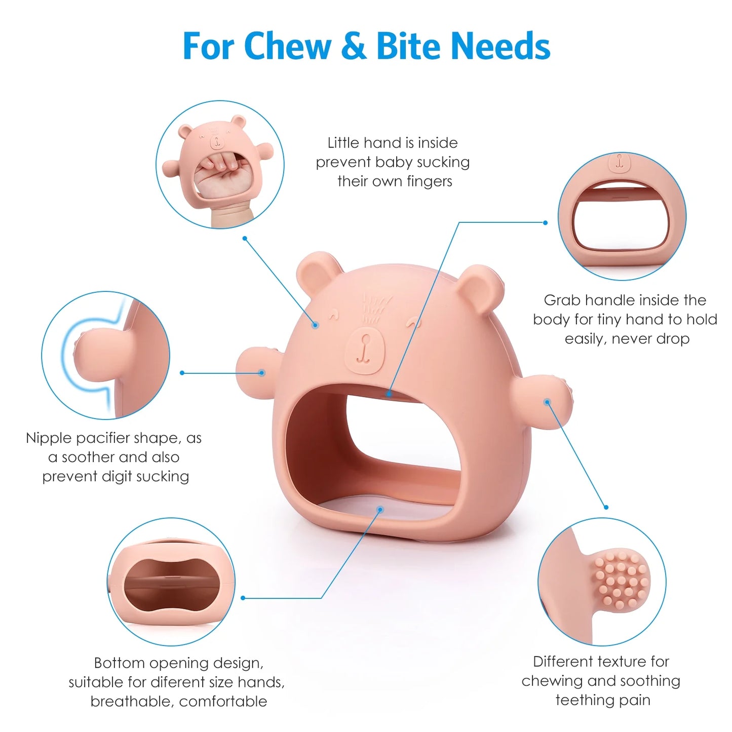 Baby Teething Toy, Baby Toys Soft Silicone Teething Toys BPA Free Baby Teether Baby Chew Toys for Baby New Born Sucking Needs Baby Pacifier Pink-Bella’s Baby Boutique