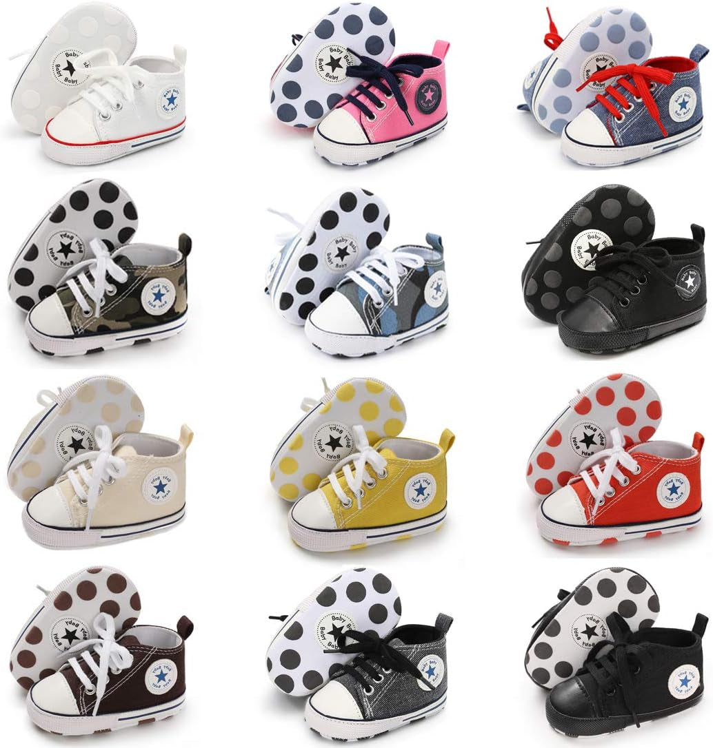 Unisex Baby Boy Girl Canvas Sneaker Soft Sole Ankle Infant First Walkers Crib Shoe-Bella’s Baby Boutique
