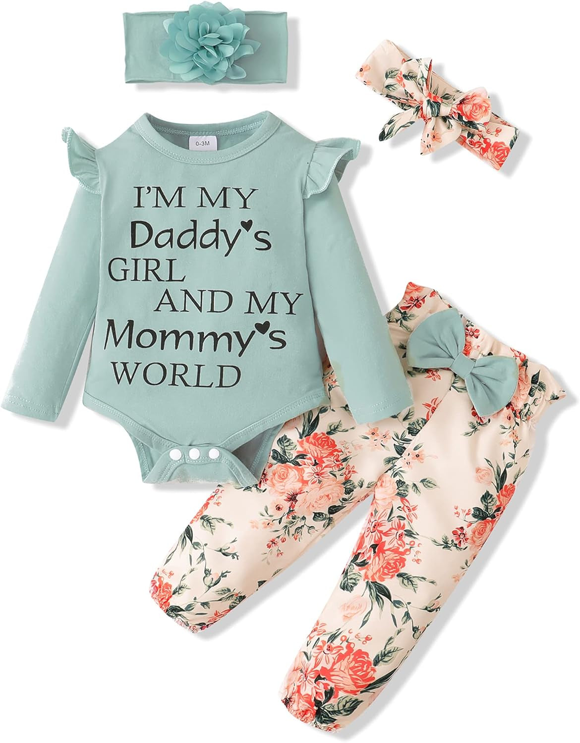 Newborn Infant Baby Girl Clothes Ruffle Romper Toddler Girl Floral Cotton Pant Sets Girls' Clothing Outfit-Bella’s Baby Boutique