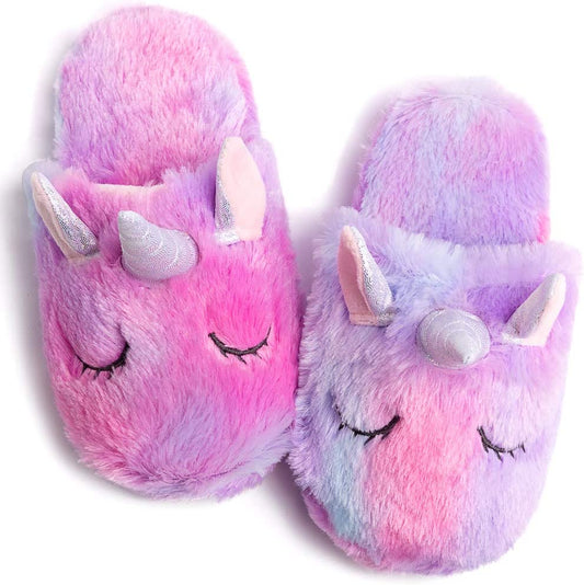 Rainbow Unicorn Slippers/Cute Fluffy Girls Slippers/Cozy Plush Indoor Outdoor Women Slippers/Best Unicorn Gifts-Bella’s Baby Boutique