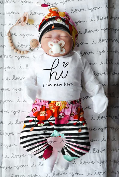 Newborn Baby Girl Clothes Im New Here Infant Newborn Outfit Cute Toddler Baby Girl Outfits 4PC Set-Bella’s Baby Boutique