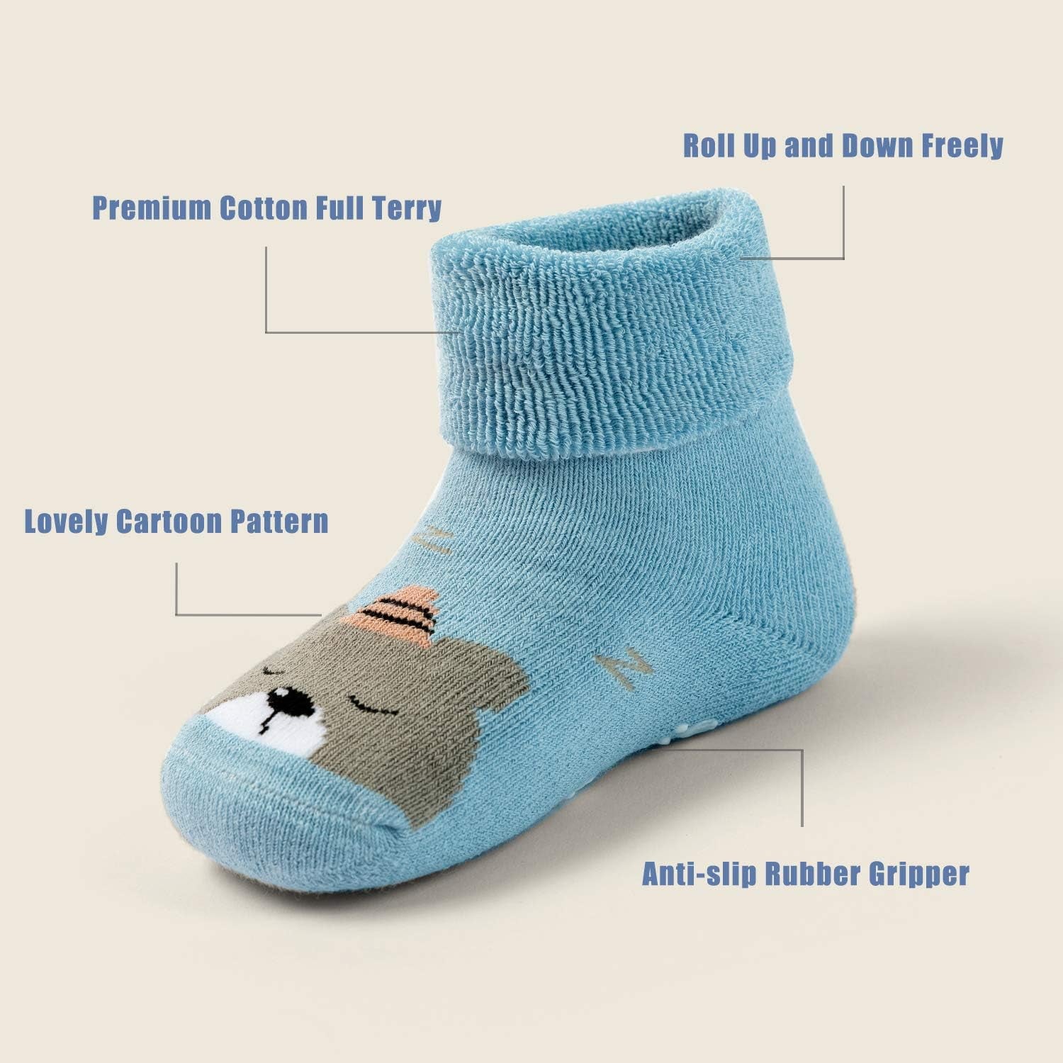 Baby Non Slip Socks Baby Boys Winter Warm Socks with Grips for Baby Girls Thick Terry Socks-Bella’s Baby Boutique