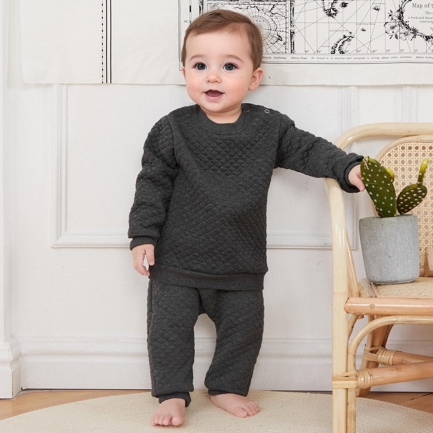 Newborn Baby Boy Girl Clothes Diamond Lattice Unisex Solid Outfit Long Sleeve Warm Pullover Pant Set-Bella’s Baby Boutique