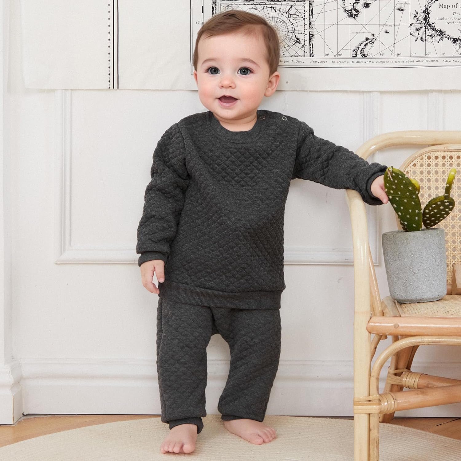 Newborn Baby Boy Girl Clothes Diamond Lattice Unisex Solid Outfit Long Sleeve Warm Pullover Pant Set-Bella’s Baby Boutique
