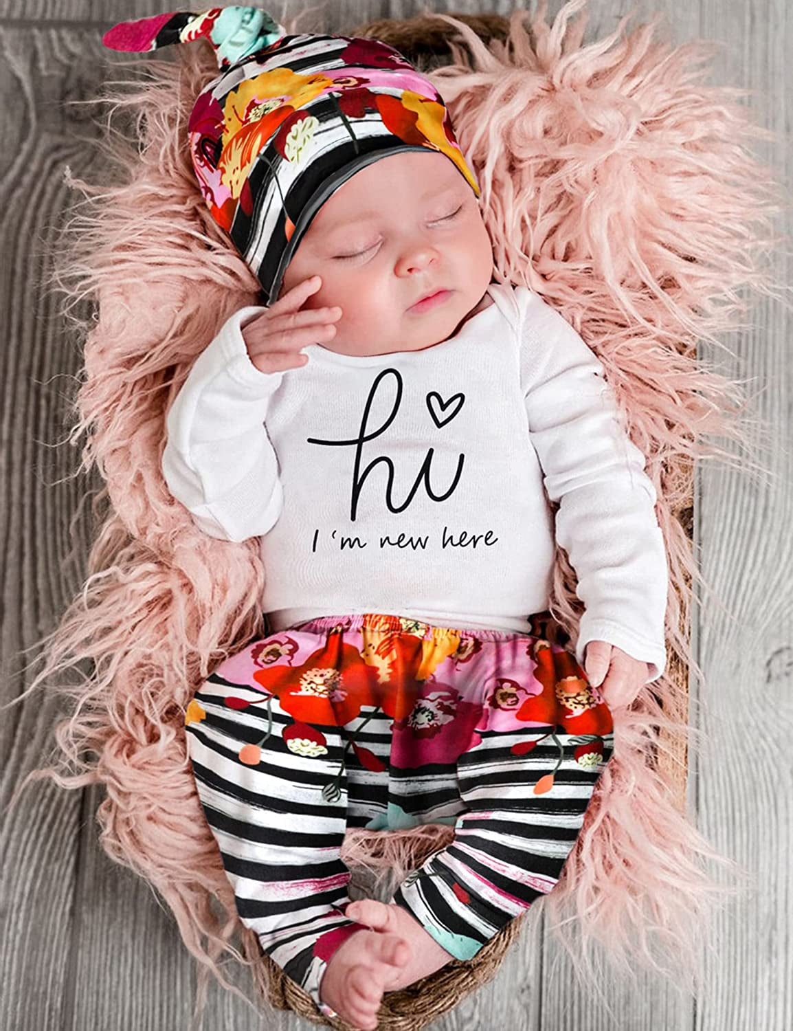 Newborn Baby Girl Clothes Im New Here Infant Newborn Outfit Cute Toddler Baby Girl Outfits 4PC Set-Bella’s Baby Boutique