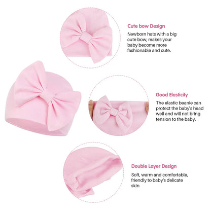 Durable Breathable Elastic Super Soft Infant Hat, Pink White Purple, 3-Piece-Bella’s Baby Boutique
