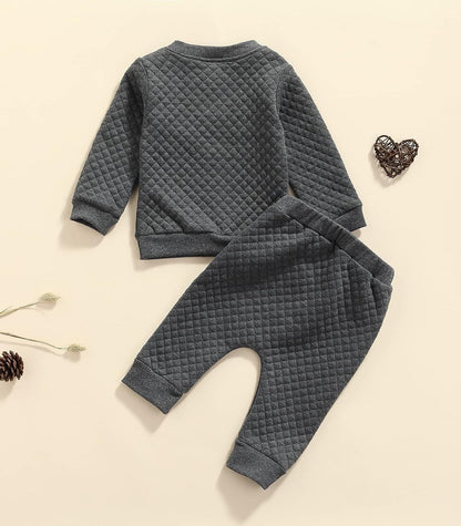 Newborn Baby Boy Girl Clothes Diamond Lattice Unisex Solid Outfit Long Sleeve Warm Pullover Pant Set-Bella’s Baby Boutique