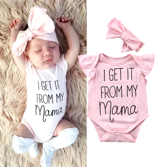 Newborn Clothes Baby Girls Letter Print O-Neck Bodysuit + Bow Headband Kids 2Pc Set Toddler Girl Cotton Sleeveless Ruffle Outfit-Bella’s Baby Boutique