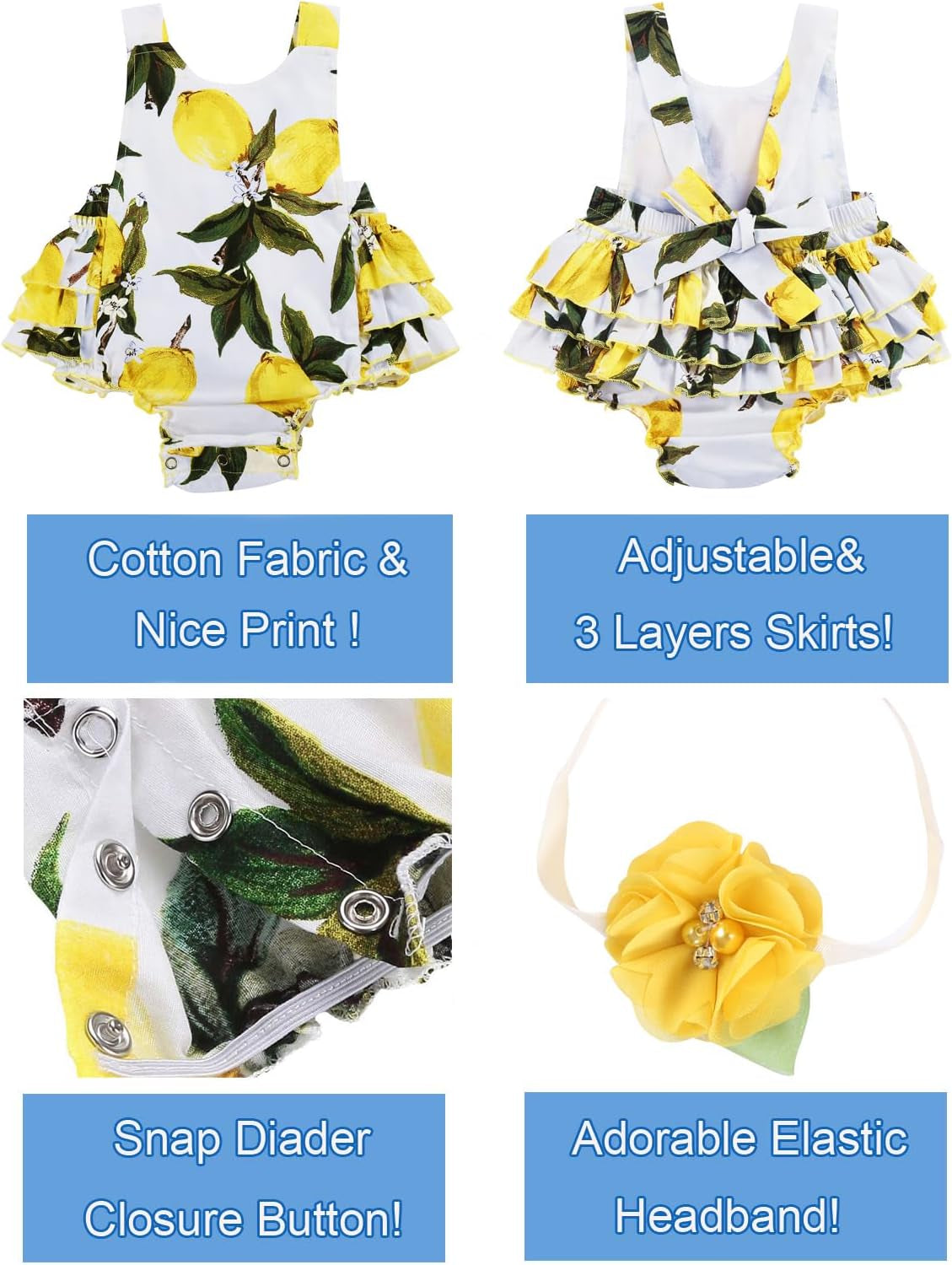 Baby Girl'S Floral Print Ruffles Romper Summer Clothes with Headband-Bella’s Baby Boutique