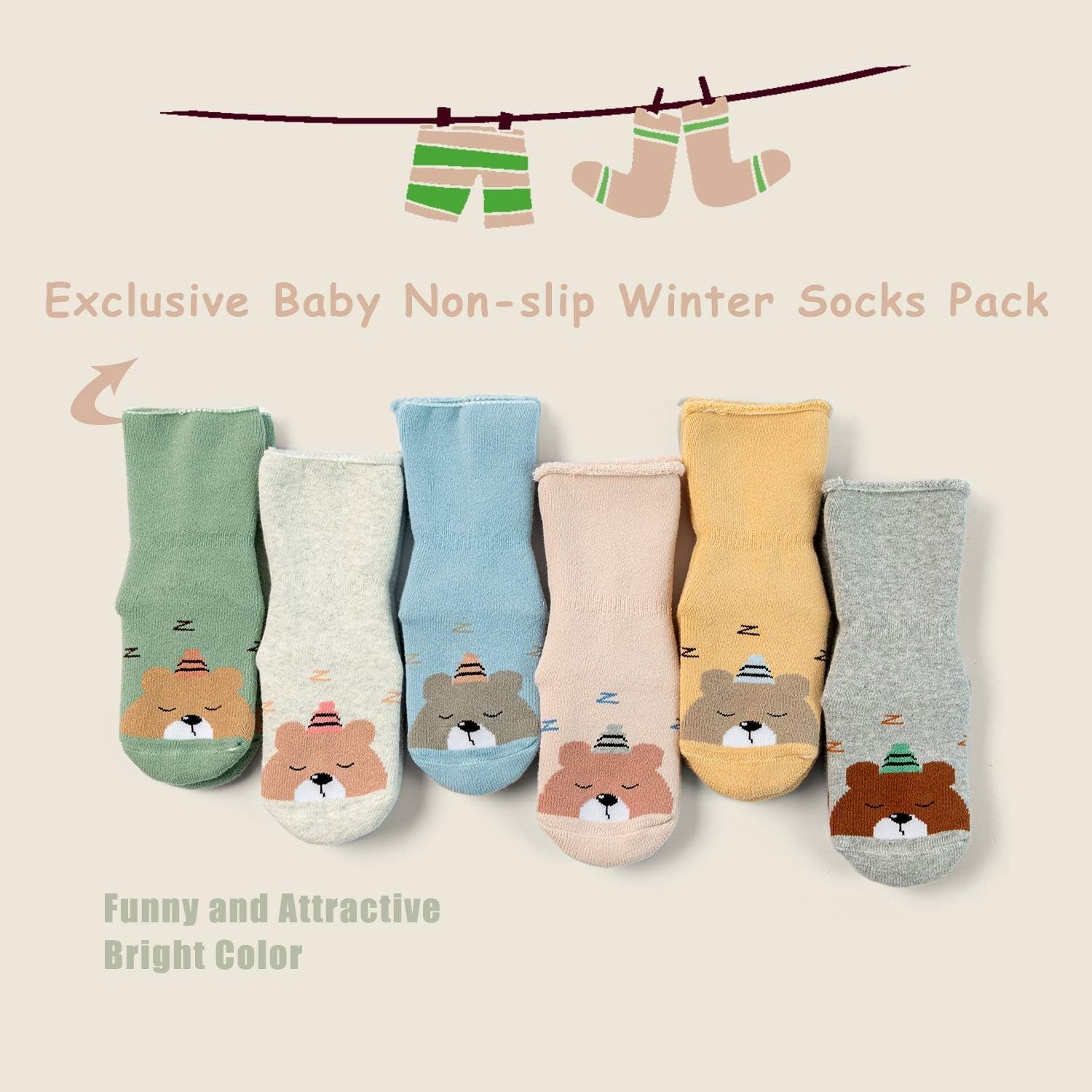 Baby Non Slip Socks Baby Boys Winter Warm Socks with Grips for Baby Girls Thick Terry Socks-Bella’s Baby Boutique