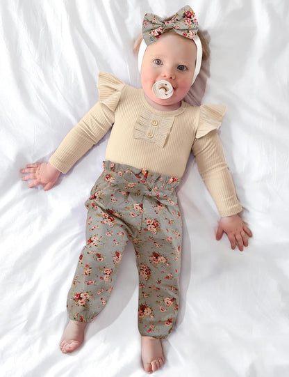 Baby Girls Clothes Cute Baby Clothes Girls Romper + Pant 3Pcs Winter Outfit Newborn Light Brown…-Bella’s Baby Boutique