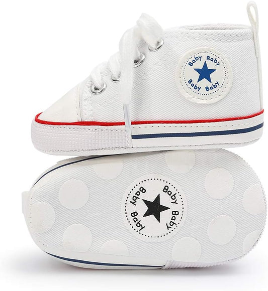 Unisex Baby Boy Girl Canvas Sneaker Soft Sole Ankle Infant First Walkers Crib Shoe-Bella’s Baby Boutique